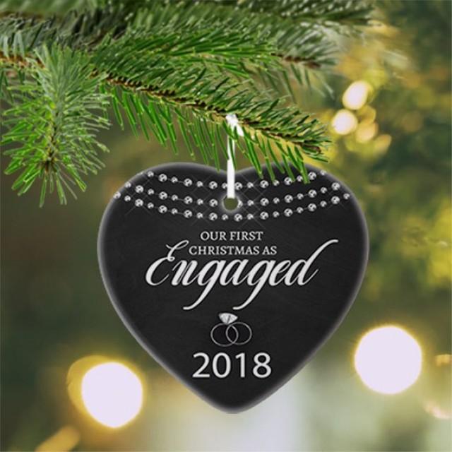 wedding photo - Engagement Christmas Ornament , Our First Christmas Engaged Ornament, Engagement Ring Ornament, Heart Shaped Ornament, Couples gift