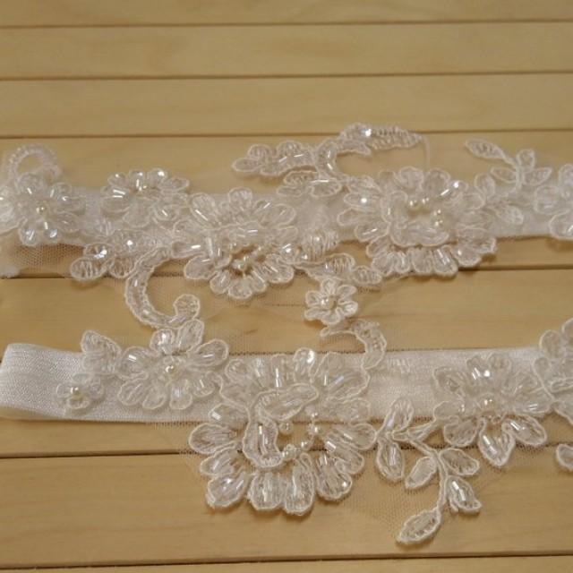 wedding photo - ivory lace garter set bridal wedding accessory weddings days beaded pearl scaly special occasions gifts lace suspenders foot ornament garter