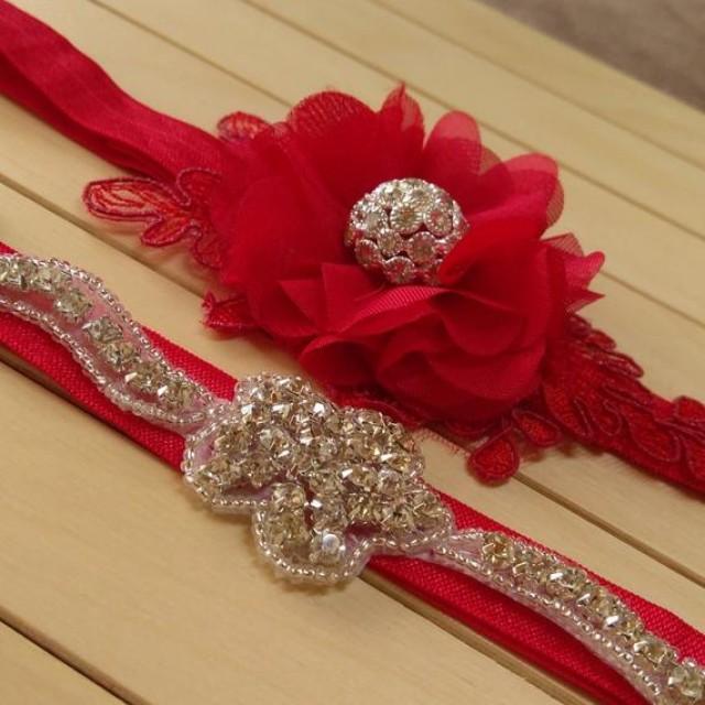 wedding photo - christmas gifts red garter rhinestone 3D flowers sexy suspenders new year gifts special accessories bridesmaid accessory christmas stocking