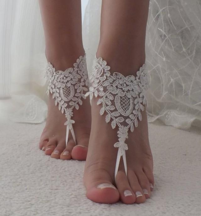 wedding photo - Ivory Beach wedding barefoot sandals wedding shoes prom lace barefoot sandals bangle beach anklets bride bridesmaid gift