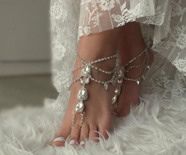 wedding photo - Gold or silver crystal barefoot sandals bridal anklet Beach wedding barefoot sandal foot accessories Bridal jewelry Bridesmaid gift
