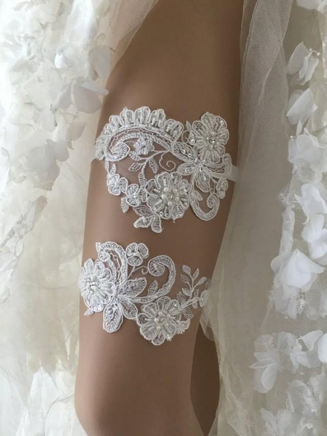 wedding photo - Wedding Garter Set, wedding garter, Bridasl Gift Garter set, ivory garter, pearl garter, Rustic Garter,