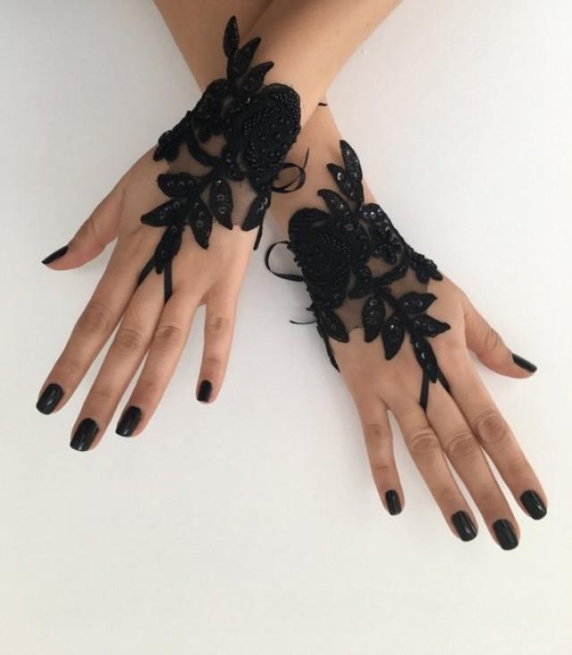 wedding photo - Wedding Gloves, Bridal Gloves, Black lace gloves, Handmade gloves, Goth bride glove bridal gloves lace gloves fingerless gloves, Steampunk