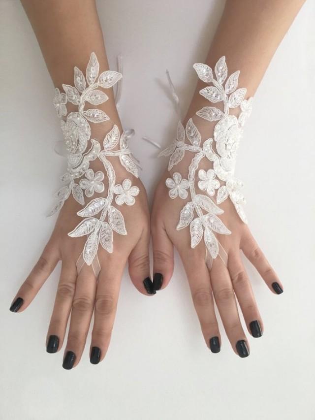 wedding photo - Wedding Gloves, Bridal Gloves, Ivory lace gloves, Handmade gloves, Ivory bride glove bridal glove lace glove fingerless gloves