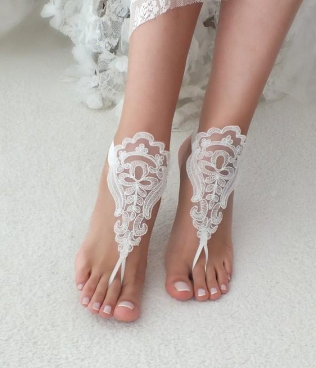 wedding photo - Beach wedding barefoot sandals accesories lace sandals, ivory Barefoot , french lace sandals, wedding anklet, beach shoes, bridal sandals