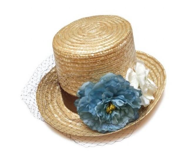 wedding photo - Kentucky derby top hat. Straw top hat. Flower top hat. Raffia hat. Spring hat. Summer hat. Wedding hat. Bridal hat. Flower fascinator.
