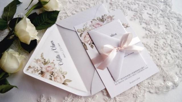 wedding photo - Wedding Invitations, Wedding Invites on Budget, Floral Wedding Invitations Roses Wedding Invitations, Blush Wedding Invitation Suite Elegant