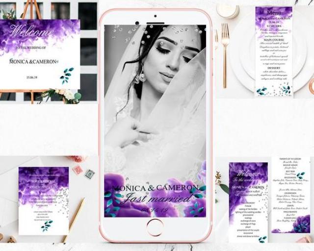 wedding photo - Wedding Invitation Template, Purple haze Printable Wedding Invitation Set of 5, Wedding Invitation Download, Templett.