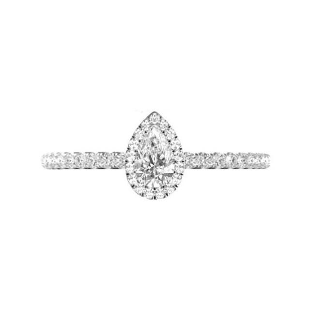 wedding photo - GIA 0.50 Carat Pear Diamond & Halo Engagement Ring 14k White Gold, Diamond Engagement Rings for Women, Raven Fine Jewelers