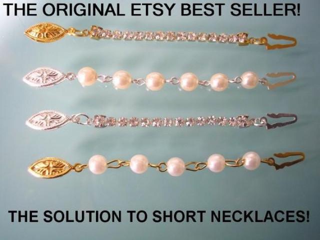 wedding photo - THE ORIGINAL ETSY BEST SELLER!  PEARL AND RHINESTONE NECKLACE EXTENDER WITH FISH HOOK CLASP