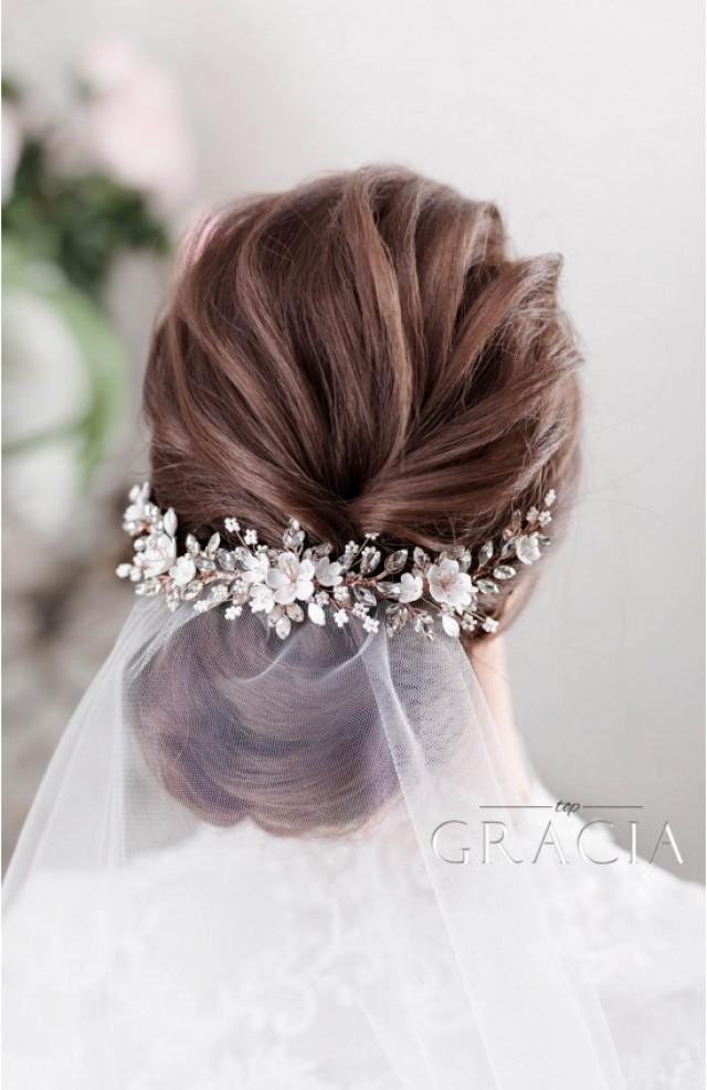 wedding photo - Abri Stylish Bridal Floral Hairpiece with Sakura Blooms and Crystals by TopGracia