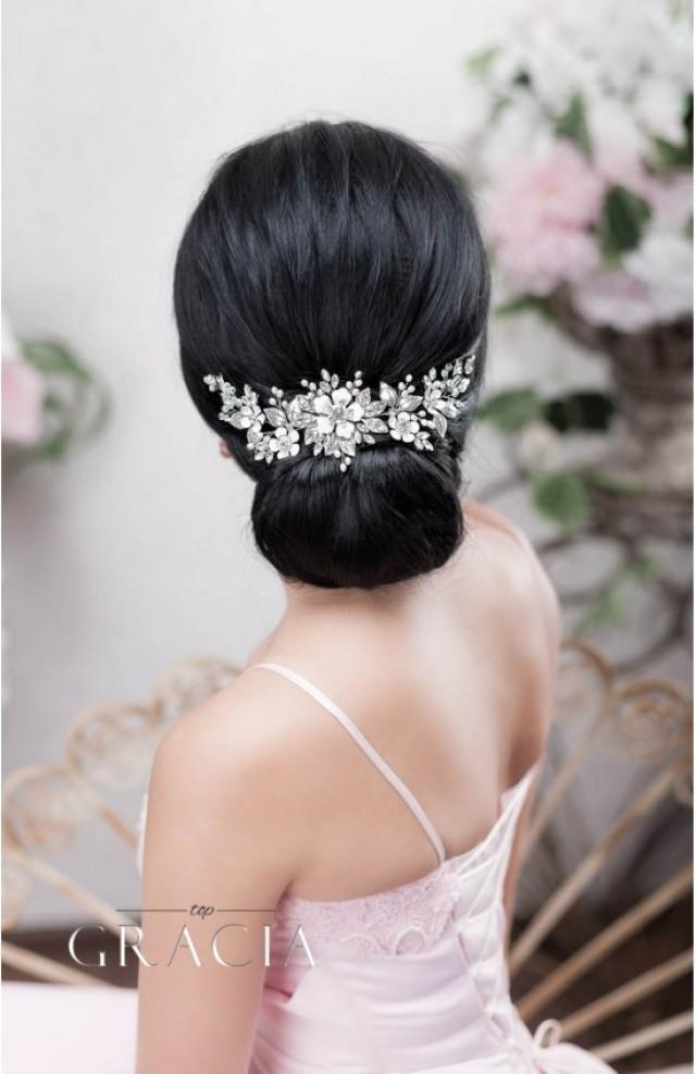 wedding photo - ZENAIS silver flower wedding hair piece in vintage look by TopGracia