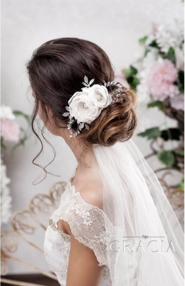 wedding photo - TEODORA Champagne Bridal Hair Flower for Creating a Subtle Look by TopGracia