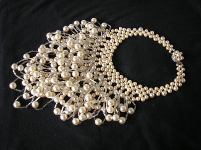 wedding photo - Vintage Pearl Runway Necklace, Pearl Statement Choker, Gatsby Jewelry, Pearl Bib, Drippy Pearl Choker, Waterfall Necklace, Pearl Collar