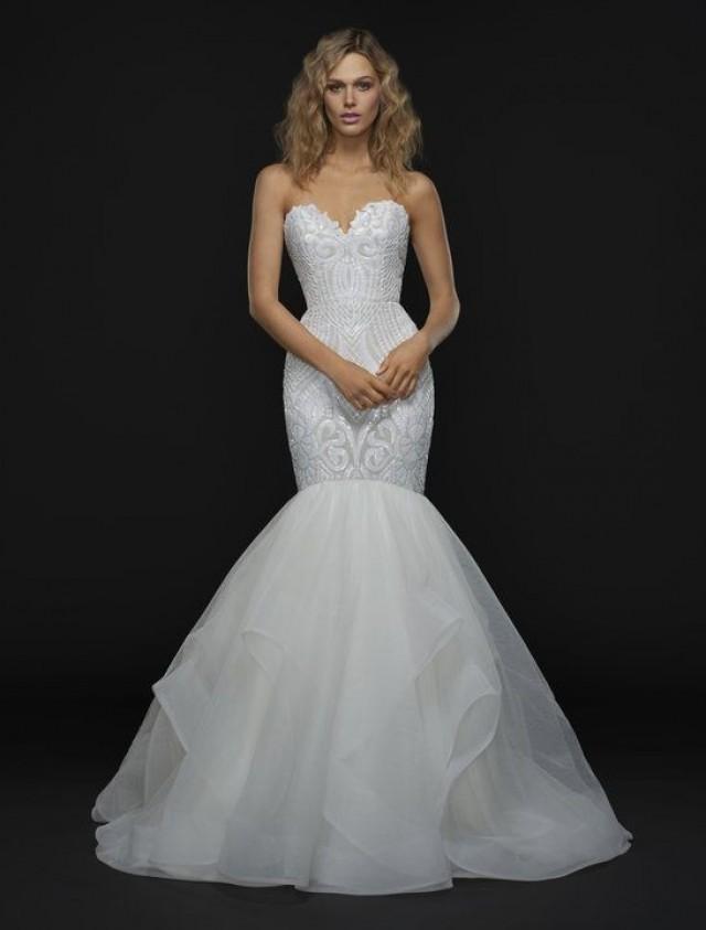 Strapless Sweetheart Mermaid Gown With Beaded Bodice And Ruffled Skirt. 