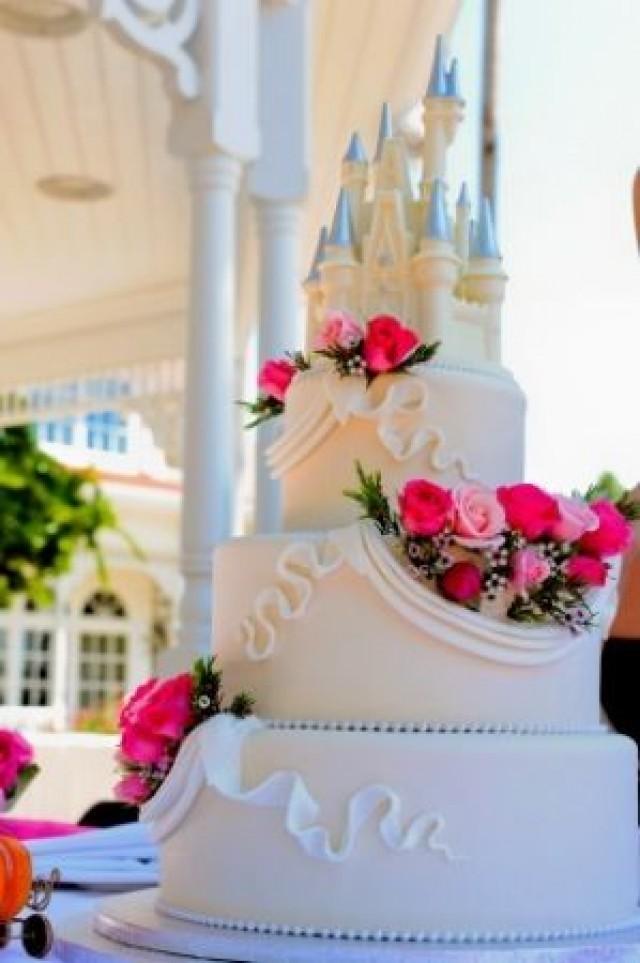 One Of The Blog's Most Popular Disney Wedding Cakes, Complete With Edible White Chocolate Topper Created To Look Like Cinderella's Cas… 
