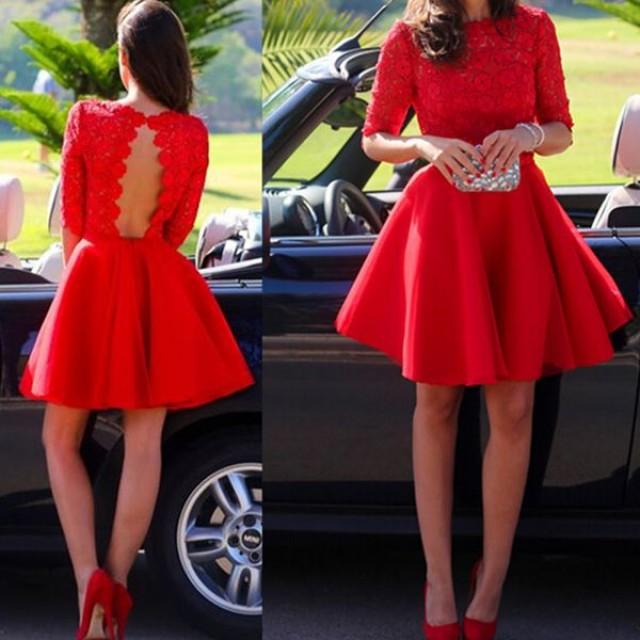Classy Prom Dresses,Red A-line Bateau Short Mini Chiffon 