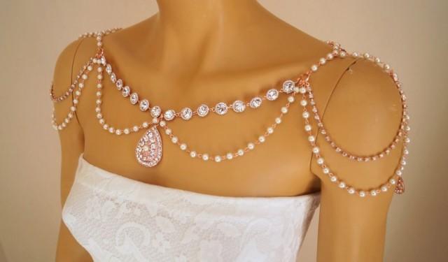 wedding photo - Rose gold shoulder necklace,Art deco shoulder jewelry,Wedding shoulder necklace,Swarovski crystal,Shoulder jewelry,Bridal shoulder necklace