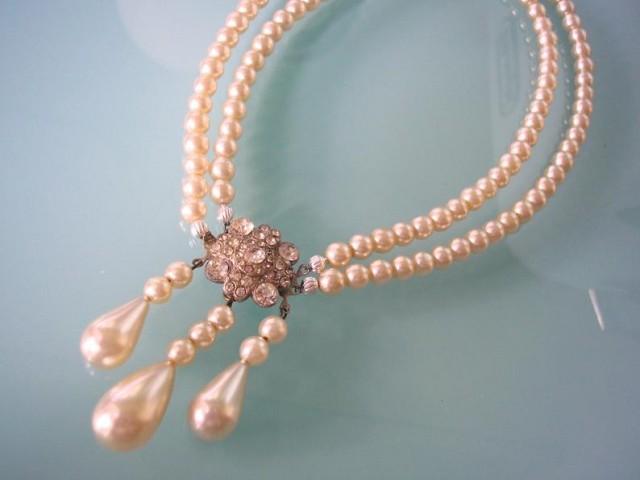 wedding photo - Vintage Pearls, Vintage Pearl Necklace, Pearl Choker, Bridal Pearls, Cream Pearls, Edwardian Style, 2 Strand Pearls, Wedding Pearls