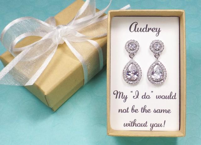 Bridesmaid Earrings, Bridesmaids Gifts, Teardrop Cubic Zirconia earrings, Bridesmaid gift set, Bridal earrings, wedding earrings