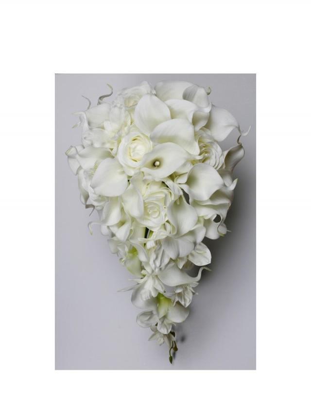 Cascade Wedding Calla Lily Bouquet Off White Bouquet Bridal Bouquet Real Touch White Calla Lily Bridal Bouquet Wedding