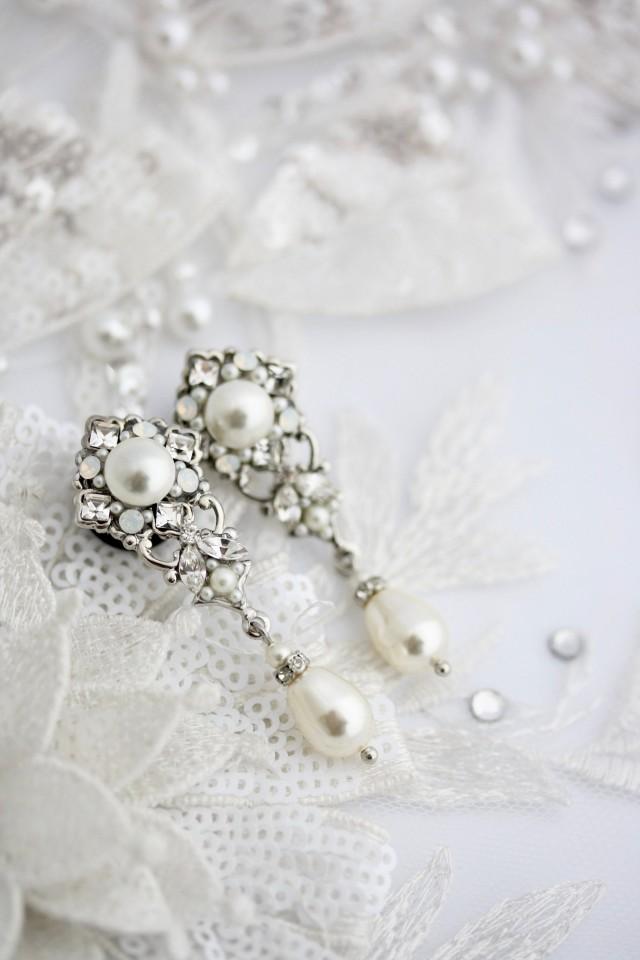 wedding photo - Plug Earrings for Wedding Bridal Gauge Rose Custom Size Crystal and Pearl Jewelry Art Deco Dangle Earrings SWEENY
