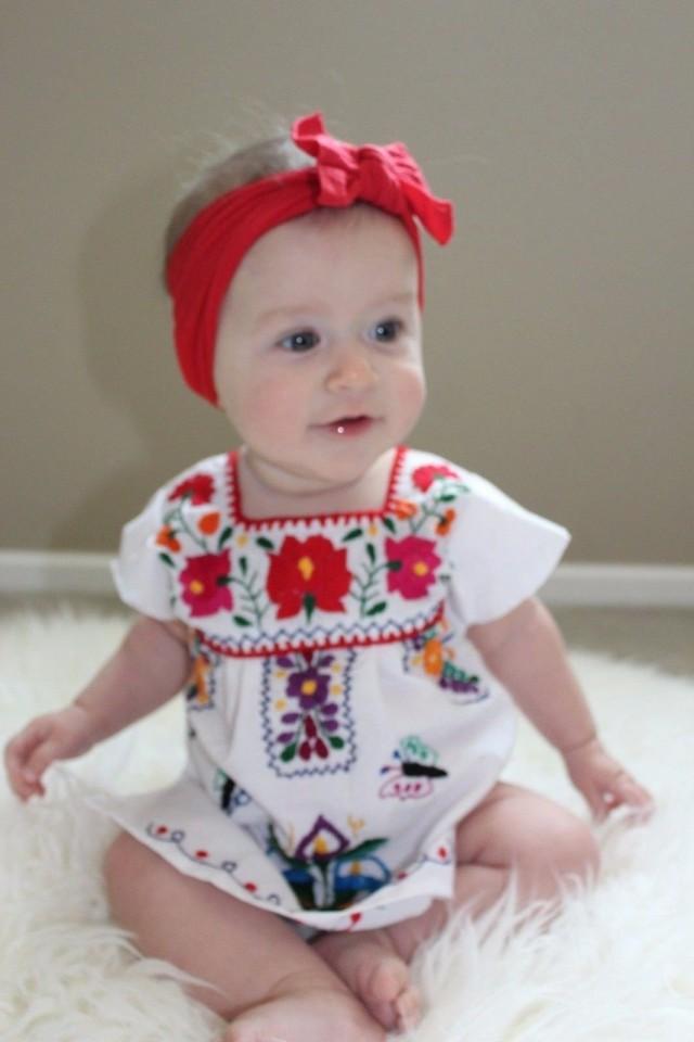 infant mexican embroidered dress Avalyn Floral Embroidered Baby Dress + Bloomer (Linen Blend) Natural / 12-18M main image 0