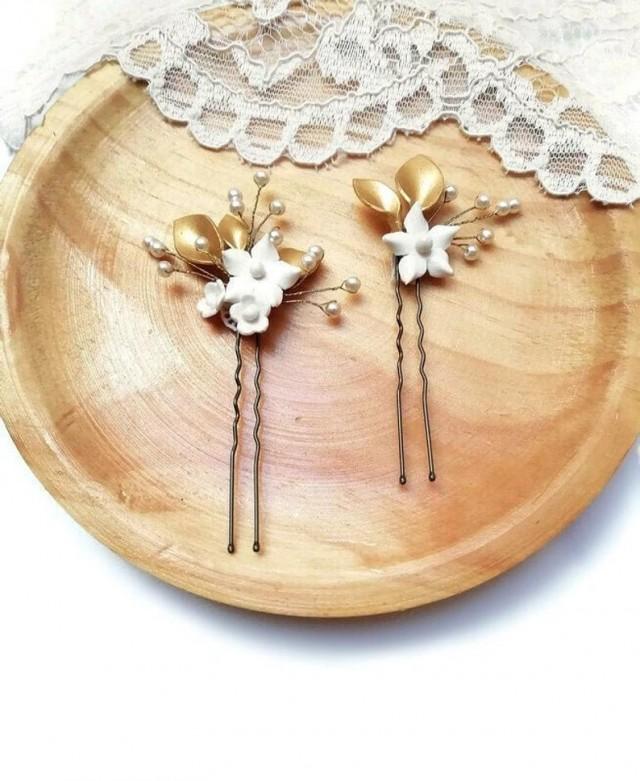 wedding photo - Floral bridal hair pins. Wedding hair accessories.