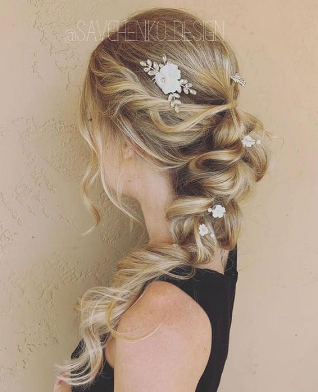 wedding photo - Bridal hair white Flower Comb,Bridesmaid hair comb, Leafs hair accessories for bride