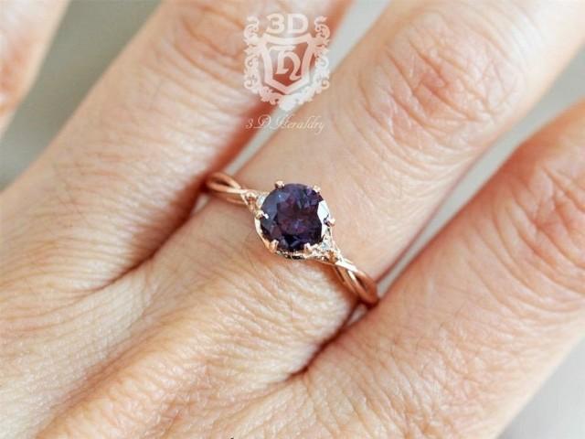 wedding photo - Alexandrite ring , Alexandrite engagement ring, Floral Alexandrite and diamond ring in your choice of solid 14k white, yellow, or rose gold