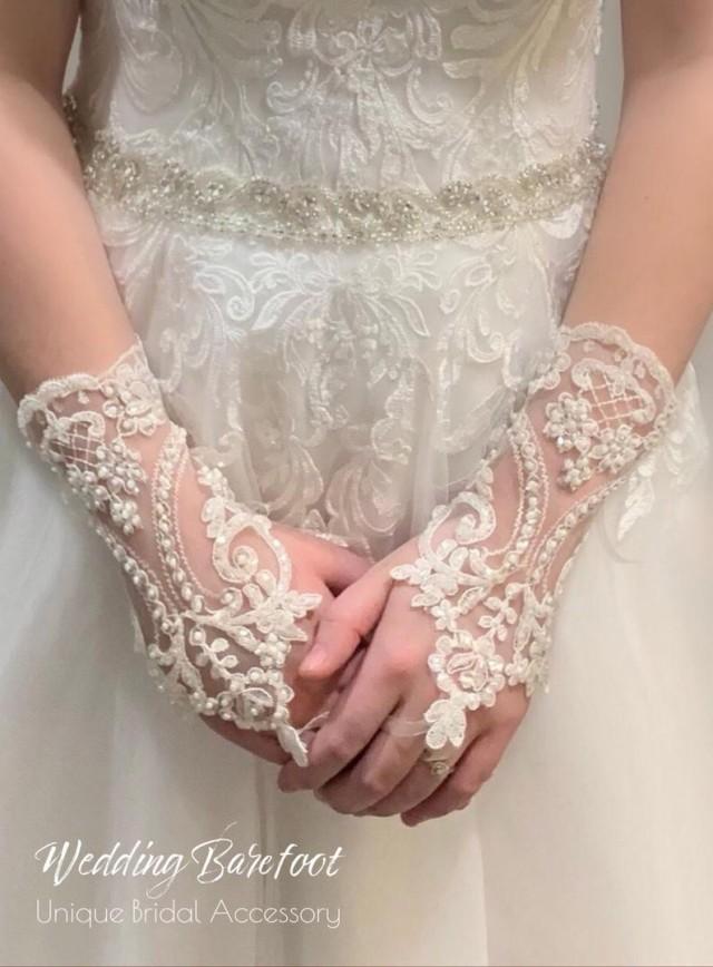 wedding photo - Wedding Glove Bridal Gloves, Ivory lace gloves, Long Lace gloves, bride glove bridal gloves lace gloves fingerless gloves