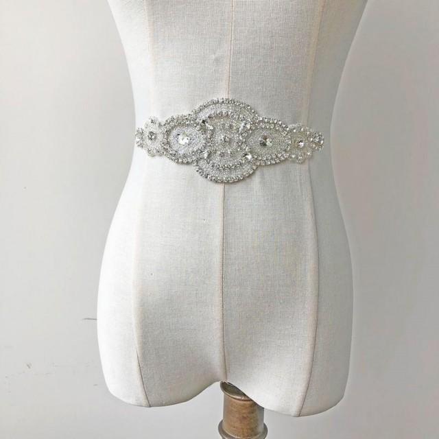wedding photo - Hot Fixed Diamante Applique Crystal Rhinestone Motif Addition for Dress Sash Belt Add glam to Wedding Dress Prom Party Gown