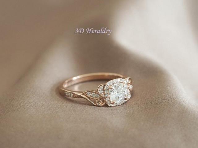 wedding photo - Moissanite engagement ring, Forever one Charles & Colvard cushion cut moissanite and natural diamonds engagement ring in 14k gold