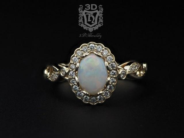 wedding photo - Opal ring, Opal engagement ring with natural diamonds made with your choice of solid 14k yellow, white, or rose gold