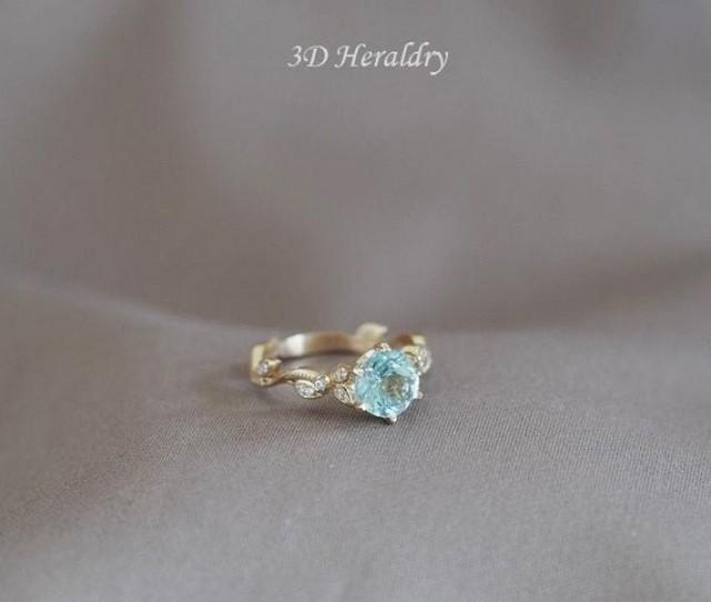 wedding photo - Aquamarine ring, Aquamarine engagement ring, Floral engagement ring, anniversary ring with diamonds in 14k yellow, white, or rose gold