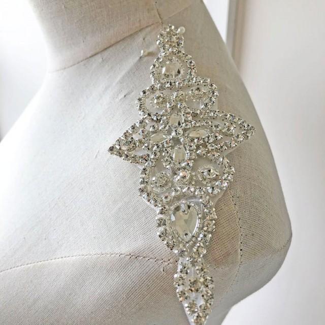 wedding photo - Shiny Rhinestone applique Iron on Diamante Patch Crystal Addition DIY for Bridal Garter Wedding Headband Prom Dress Belt