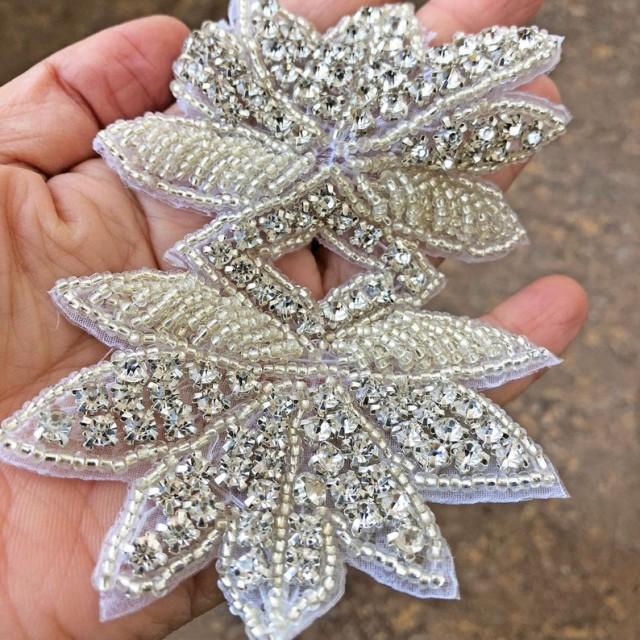 wedding photo - Iron on Crystal Beads Applique Vintage Rhinestones Shiny Addition for Wedding Garter Bridal Garter making