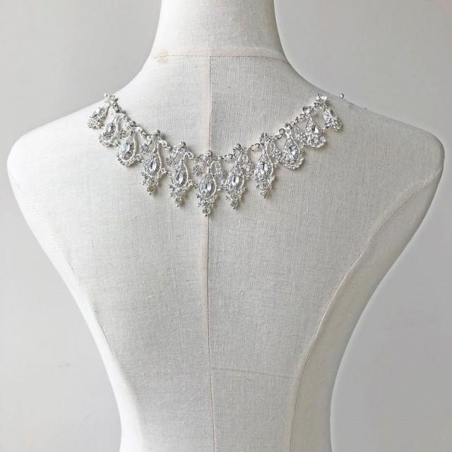 wedding photo - Wedding Rhinestone Motif Crystal Necklace Jewel Crystal diamante Applique Accents for Bridal Garters Flapper Headband Brooches Dress belt