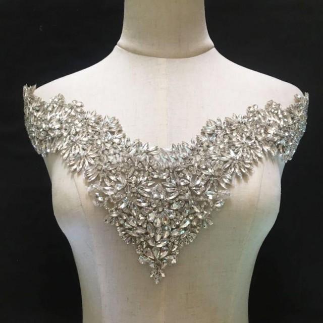 wedding photo - Sparkle Bridal Dress Neckline Trims Off-Shoulder Crystal Appliques for Party Dresses Evening Costumes