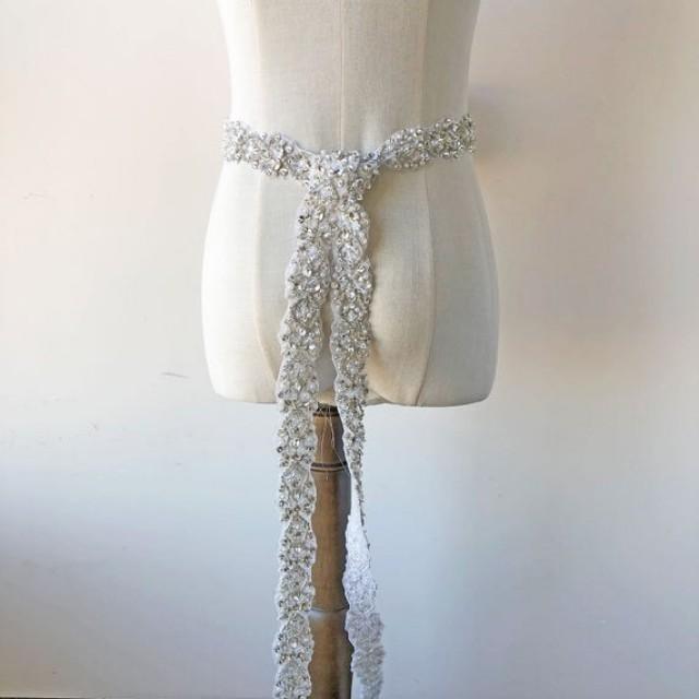 wedding photo - Length Custom Wedding Belts Rhinestone Applique Crystal Trimming with Pearl Beads Details for Bridal Sashes Belt Embellished Prom Dresses