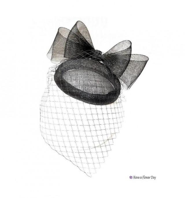 wedding photo - Black wedding headpiece. Retro hat.