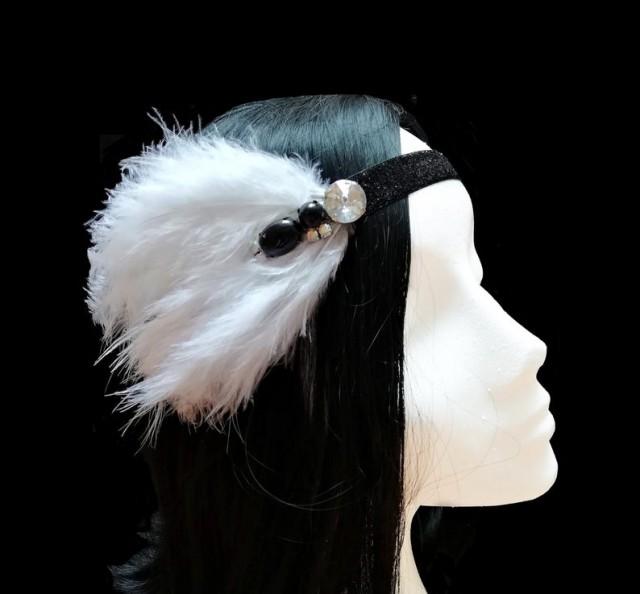 wedding photo - White and black gatsby headband, Art deco headpiece, Flapper hair piece, GG-007