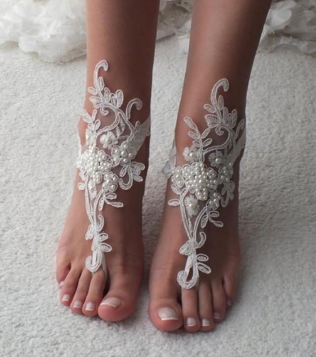 wedding photo - Ivory Pearl barefoot sandals, Wedding anklet, Beach wedding barefoot sandals, Bridal sandal, Bridesmaid gift, Beach Shoe, Bridal shoes