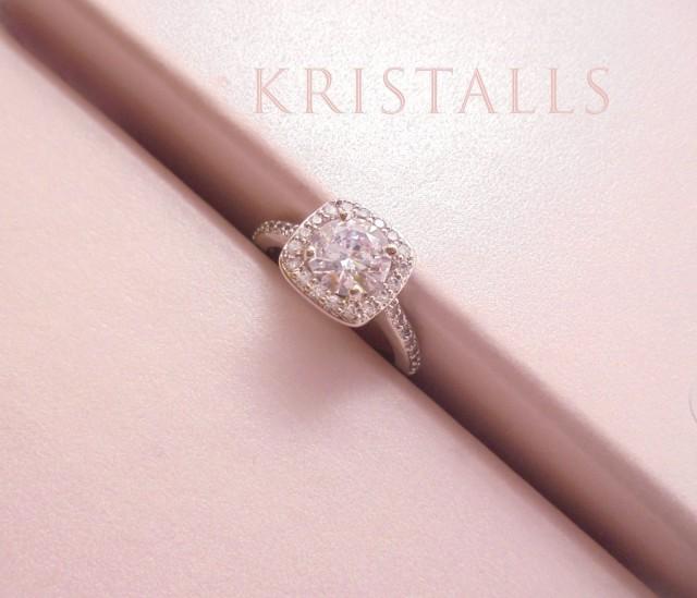 wedding photo - Engagement Ring French Pave Zircon Wedding Ring Bridal Ring Clear Crystal