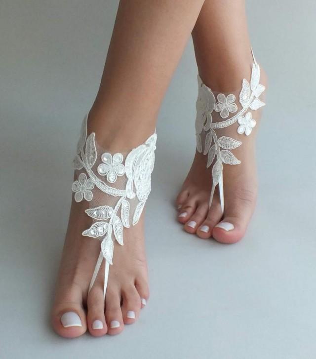 wedding photo - ivory lace Beach wedding barefoot sandals wedding shoes prom party lace barefoot sandals bangle beach anklets bride bridesmaid gift