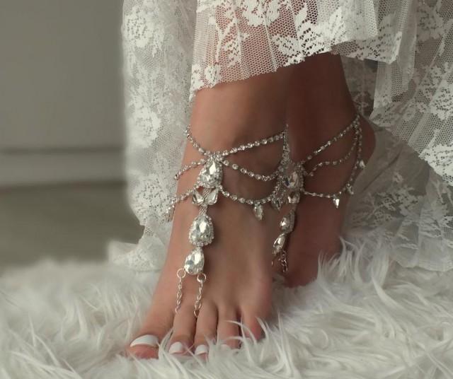 wedding photo - Gold or silver crystal barefoot sandals bridal anklet Beach wedding barefoot sandal foot accessories Bridal jewelry Bridesmaid gift