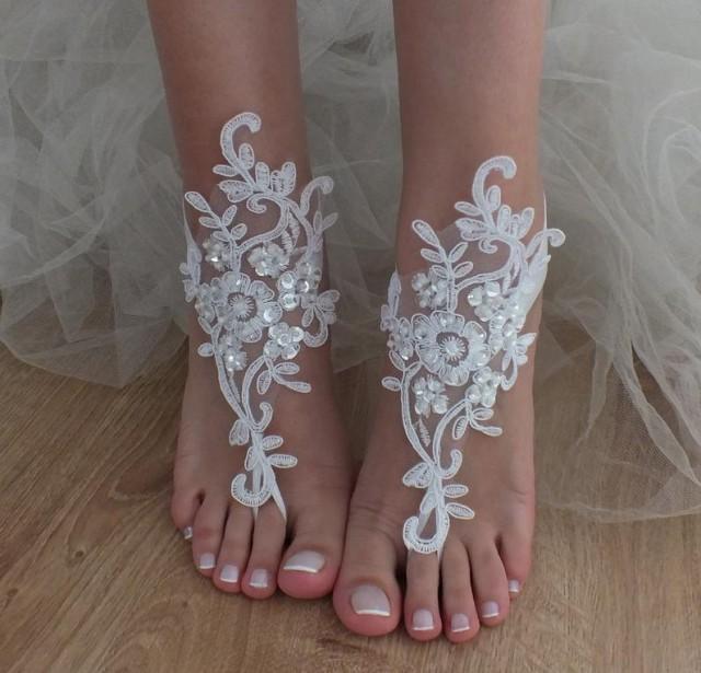 wedding photo - EXPRESS SHIPPING Beach wedding barefoot sandals wedding shoes beach shoes bridal accessories beach anklets Bridesmaid gift