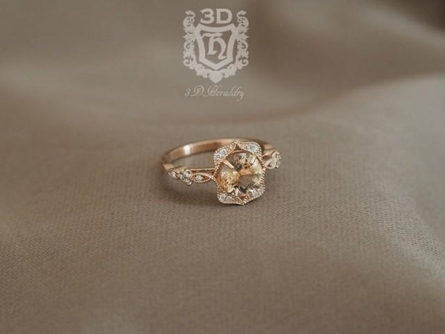 wedding photo - Morganite ring , Morganite engagement ring, Morganite and diamond ring made in your choice of 14k rose gold, white gold, yellow gold
