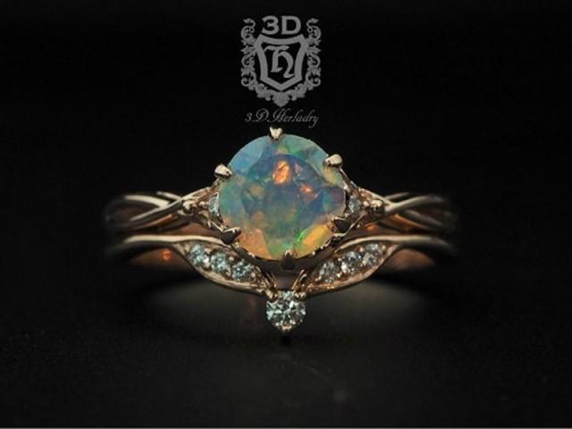 wedding photo - Opal ring , Opal engagement ring set , Ethiopian Opal Ring natural diamonds made with your choice of 14k rose gold, white gold, yellow gold