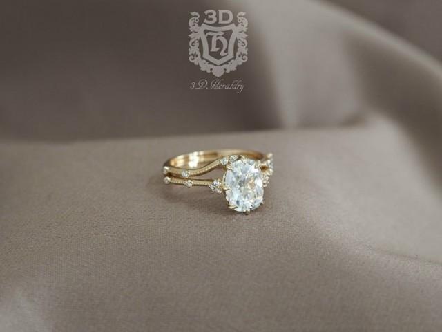 wedding photo - Elongated cushion antique cut Moissanite engagement ring set with diamonds made in your choice of solid 14k yellow, white, or rose gold